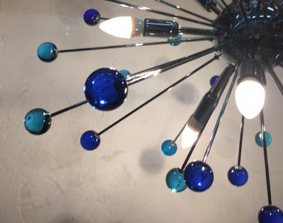  SimoEng 2020s Murano Style Glass Sputnik Blue Italian Handmade Chandelier