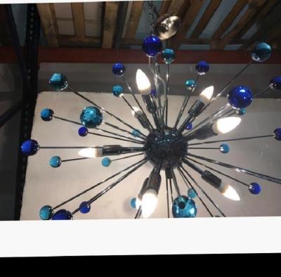  SimoEng 2020s Murano Style Glass Sputnik Blue Italian Handmade Chandelier