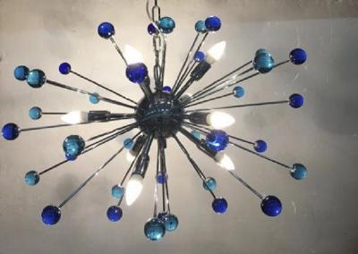  SimoEng 2020s Murano Style Glass Sputnik Blue Italian Handmade Chandelier
