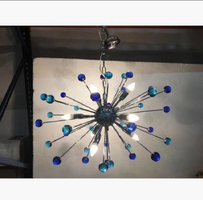 SimoEng 2020s Murano Style Glass Sputnik Blue Italian Handmade Chandelier