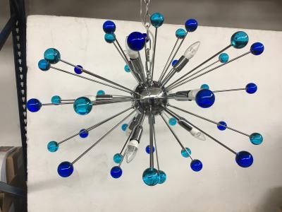  SimoEng 2020s Murano Style Glass Sputnik Blue Italian Handmade Chandelier