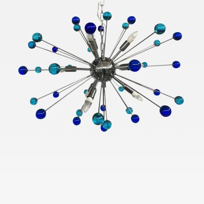  SimoEng 2020s Murano Style Glass Sputnik Blue Italian Handmade Chandelier