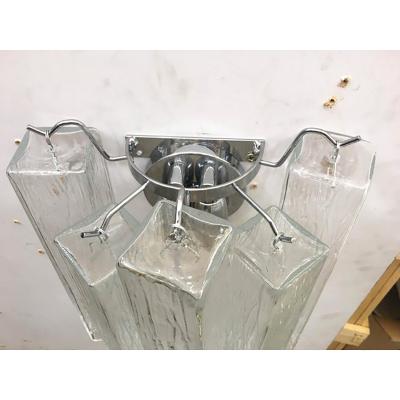  SimoEng 21st Century Clear Squared Murano Glass Wall Sconces
