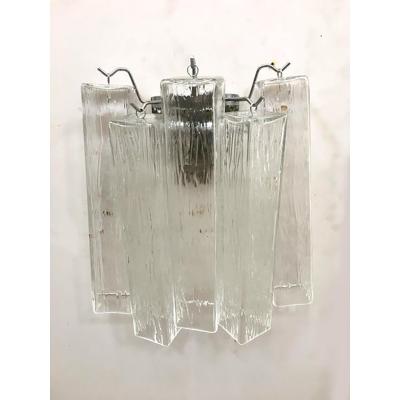  SimoEng 21st Century Clear Squared Murano Glass Wall Sconces