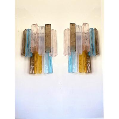  SimoEng 21st Century Multicolored Squared Murano Glass Wall Sconces a Pair