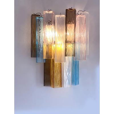  SimoEng 21st Century Multicolored Squared Murano Glass Wall Sconces a Pair