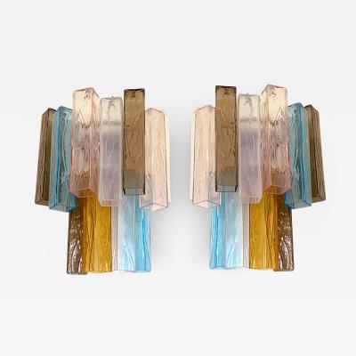  SimoEng 21st Century Multicolored Squared Murano Glass Wall Sconces a Pair