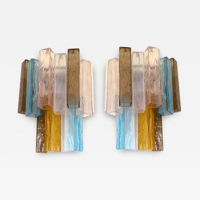  SimoEng 21st Century Multicolored Squared Murano Glass Wall Sconces a Pair