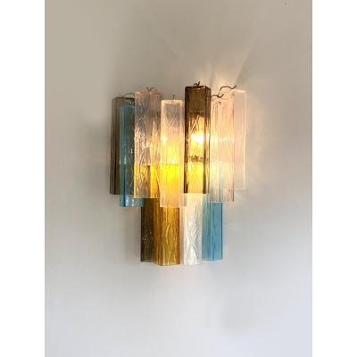  SimoEng 21st Century Multicolored Squared Murano Glass Wall Sconces a Pair