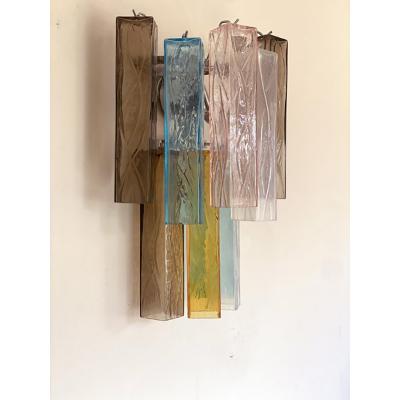  SimoEng 21st Century Multicolored Squared Murano Glass Wall Sconces a Pair