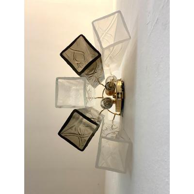  SimoEng 21st Century Transparent and Fum Squared Murano Glass Wall Sconces a Pair