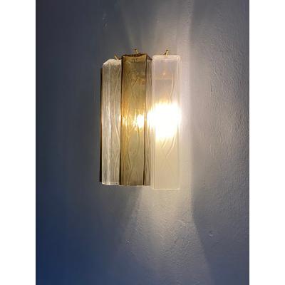  SimoEng 21st Century Transparent and Fum Squared Murano Glass Wall Sconces a Pair