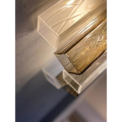  SimoEng 21st Century Transparent and Fum Squared Murano Glass Wall Sconces a Pair