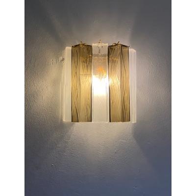  SimoEng 21st Century Transparent and Fum Squared Murano Glass Wall Sconces a Pair