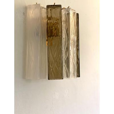  SimoEng 21st Century Transparent and Fum Squared Murano Glass Wall Sconces a Pair