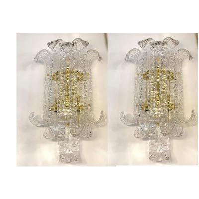  SimoEng A Pair of Contemporary Transparent Lingue Murano Glass Wall Lamp