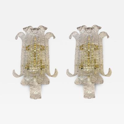  SimoEng A Pair of Contemporary Transparent Lingue Murano Glass Wall Lamp