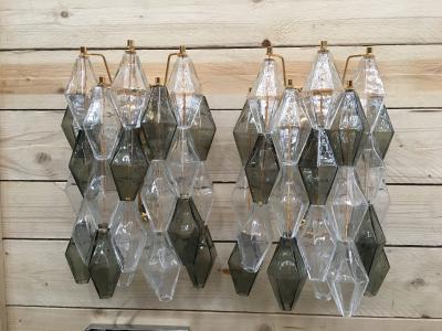  SimoEng A pair of 2 Murano Glass poliedri wall sconce with a gold