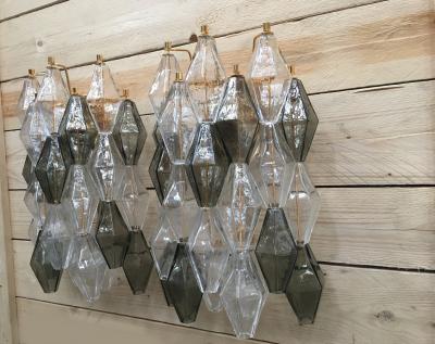  SimoEng A pair of 2 Murano Glass poliedri wall sconce with a gold