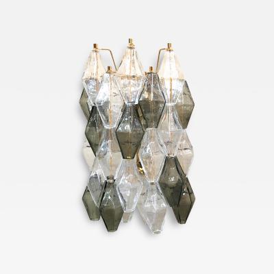  SimoEng A pair of 2 Murano Glass poliedri wall sconce with a gold