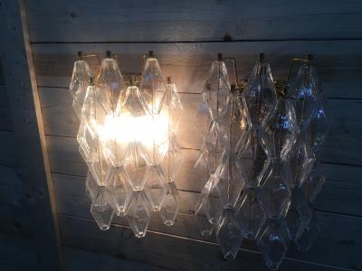  SimoEng A pair of 2 Murano Glass poliedri wall sconce with a gold
