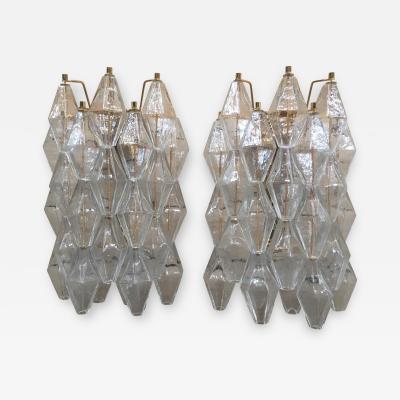  SimoEng A pair of 2 Murano Glass poliedri wall sconce with a gold
