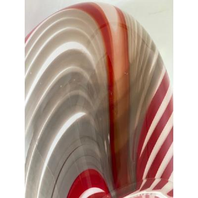  SimoEng Abstarct Vase in Milky White Murano Style Glass With Red and Beige Reeds