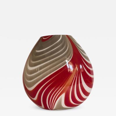  SimoEng Abstarct Vase in Milky White Murano Style Glass With Red and Beige Reeds