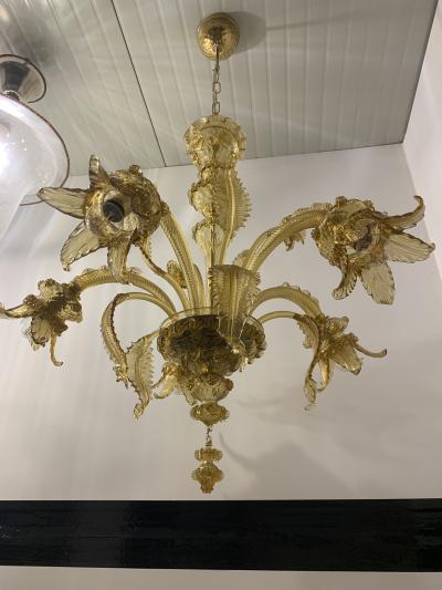  SimoEng Amber Murano Glass Chandelier With Flowers and Leaves