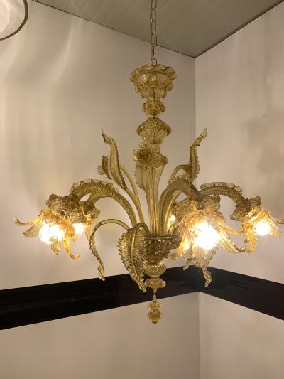  SimoEng Amber Murano Glass Chandelier With Flowers and Leaves