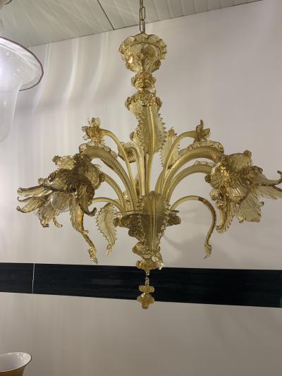  SimoEng Amber Murano Glass Chandelier With Flowers and Leaves
