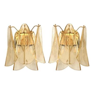  SimoEng Amber Rondini Murano Glass Gold Wall Sconces by Simoeng Set of 2