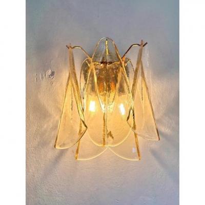  SimoEng Amber Rondini Murano Glass Gold Wall Sconces by Simoeng Set of 2
