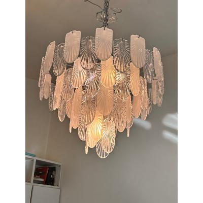 SimoEng Art Deco Murano Style Chandelier Clear and Frosted Italian Sputnik Art