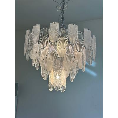  SimoEng Art Deco Murano Style Chandelier Clear and Frosted Italian Sputnik Art
