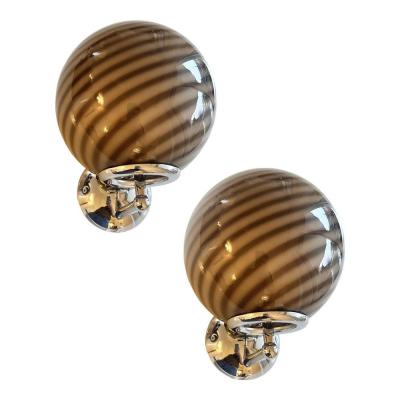  SimoEng Beige and Brown Rods Murano Glass Wall Sconces by Simoeng Set of 2