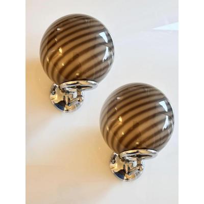  SimoEng Beige and Brown Rods Murano Glass Wall Sconces by Simoeng Set of 2