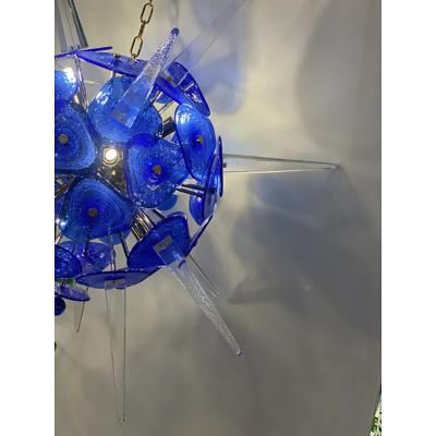  SimoEng Blue Murano Style Glass Sputnik Gold Chandelier