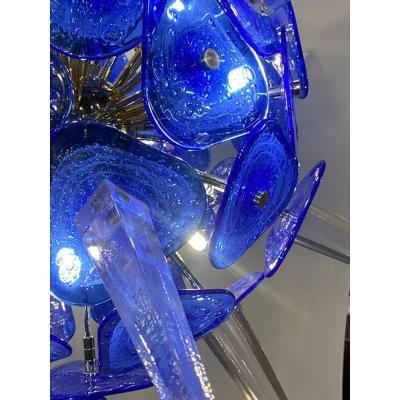  SimoEng Blue Murano Style Glass Sputnik Gold Chandelier