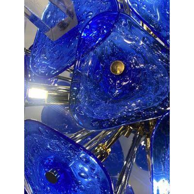  SimoEng Blue Murano Style Glass Sputnik Gold Chandelier