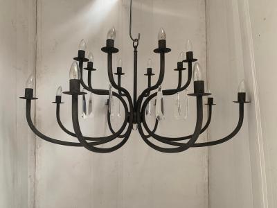  SimoEng Chandelier in Matte Black Metal 20 Lights Wrought Iron Florentine Art