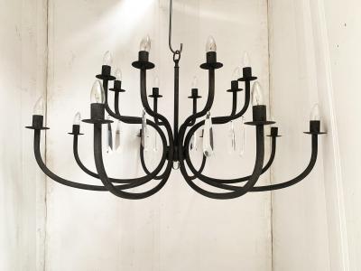  SimoEng Chandelier in Matte Black Metal 20 Lights Wrought Iron Florentine Art