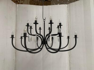  SimoEng Chandelier in Matte Black Metal 20 Lights Wrought Iron Florentine Art