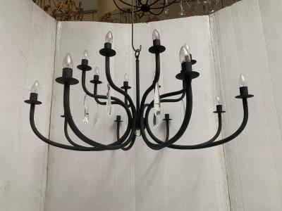  SimoEng Chandelier in Matte Black Metal 20 Lights Wrought Iron Florentine Art