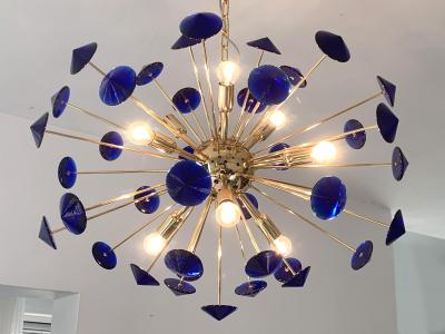  SimoEng Chandelier murano glass sputnik blue italian handmade