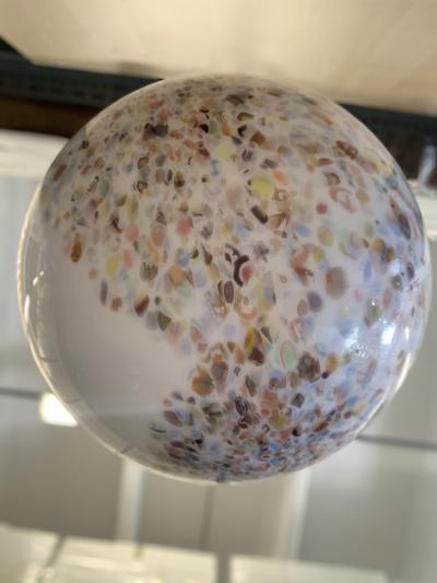  SimoEng Contempoarary Milky White Sphere in Murano Style Glass With Multicolored Murrine