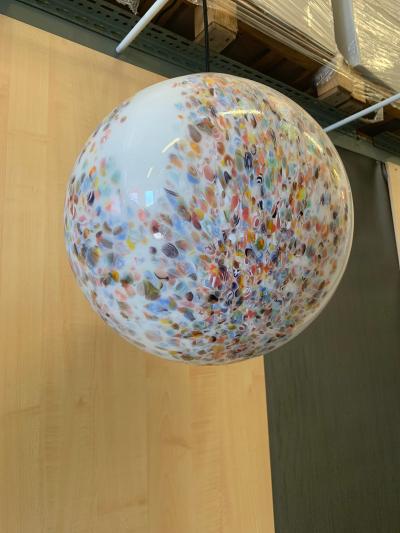  SimoEng Contempoarary Milky White Sphere in Murano Style Glass With Multicolored Murrine