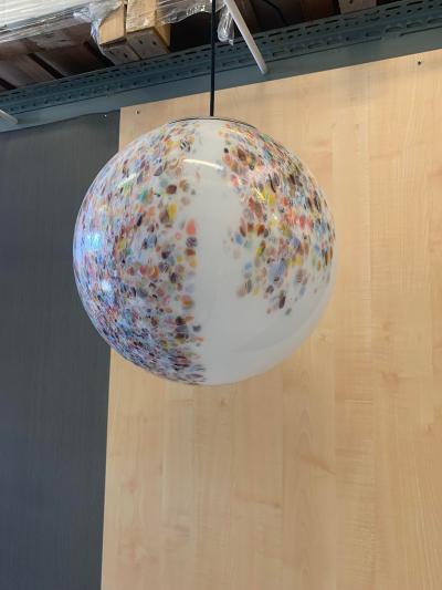  SimoEng Contempoarary Milky White Sphere in Murano Style Glass With Multicolored Murrine