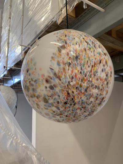  SimoEng Contempoarary Milky White Sphere in Murano Style Glass With Multicolored Murrine