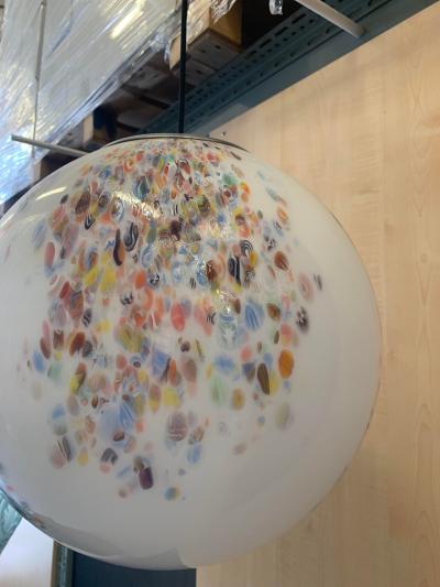  SimoEng Contempoarary Milky White Sphere in Murano Style Glass With Multicolored Murrine